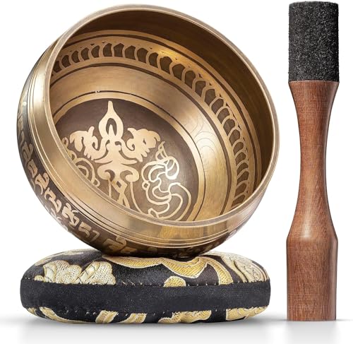 Tibetan Singing Bowl Set – Authentic Hand-Tuned Sound Bowl for Meditation – Complete Meditation Bowl Kit with Cushion, Mallet & Guide – Perfect Tibetan Bell for Yoga, Relaxation, & Sound Healing