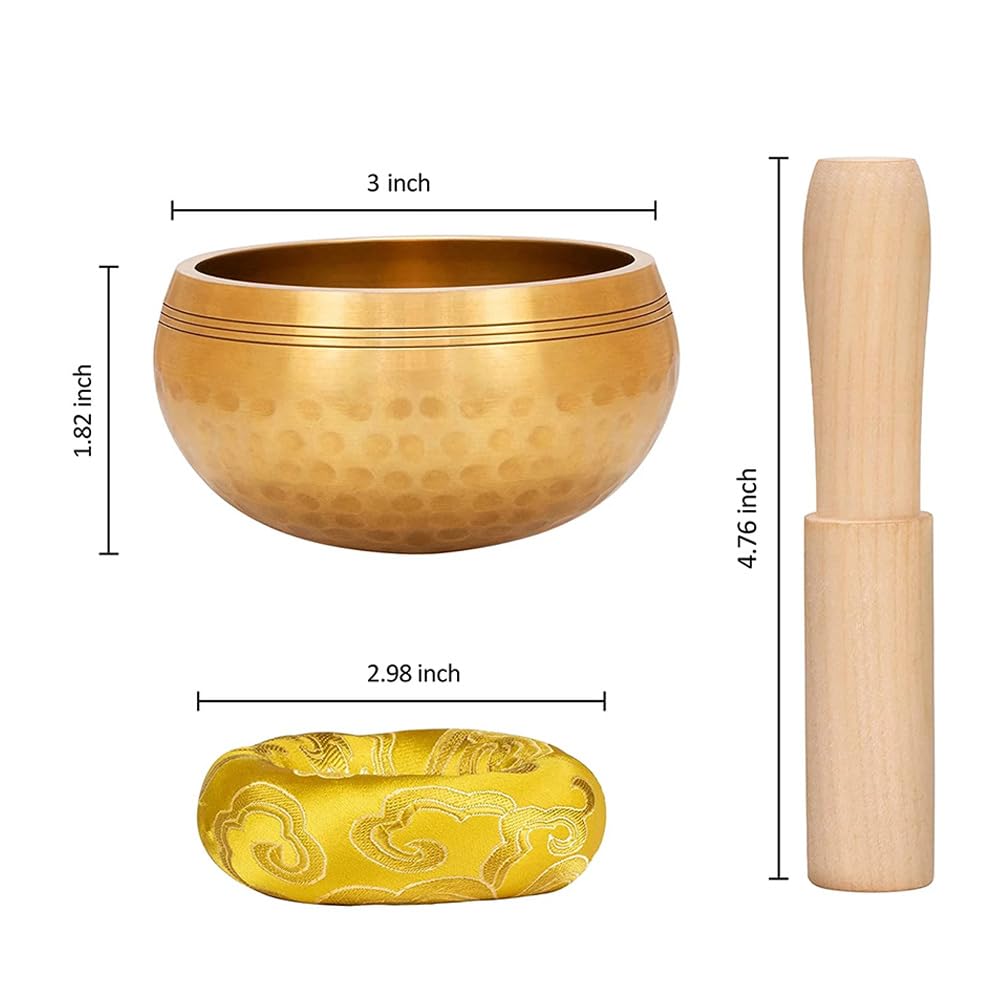 YouMedi Tibetan Singing Bowl Set - Meditation Sound Bowl Cushion with Wooden Striker for Yoga, Meditation & Relaxation, Mindfulness,Chakra Healing, Stress Relief, Self-Regulation (3 inch)