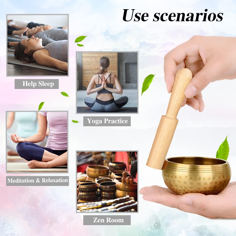 YouMedi Tibetan Singing Bowl Set - Meditation Sound Bowl Cushion with Wooden Striker for Yoga, Meditation & Relaxation, Mindfulness,Chakra Healing, Stress Relief, Self-Regulation (3 inch)